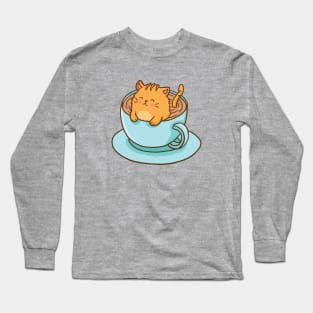 Cute Cat in cup of Cappuccino Long Sleeve T-Shirt